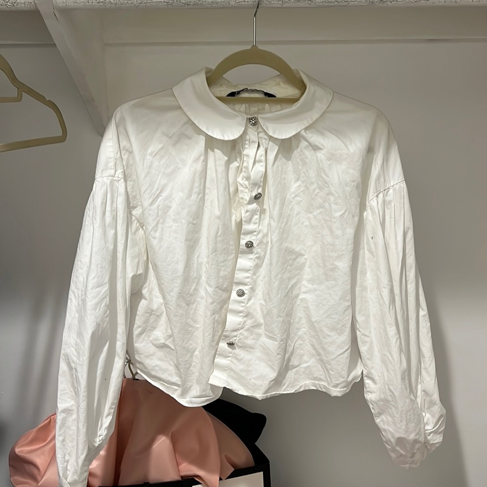 Cropped white button up shirt with jewels